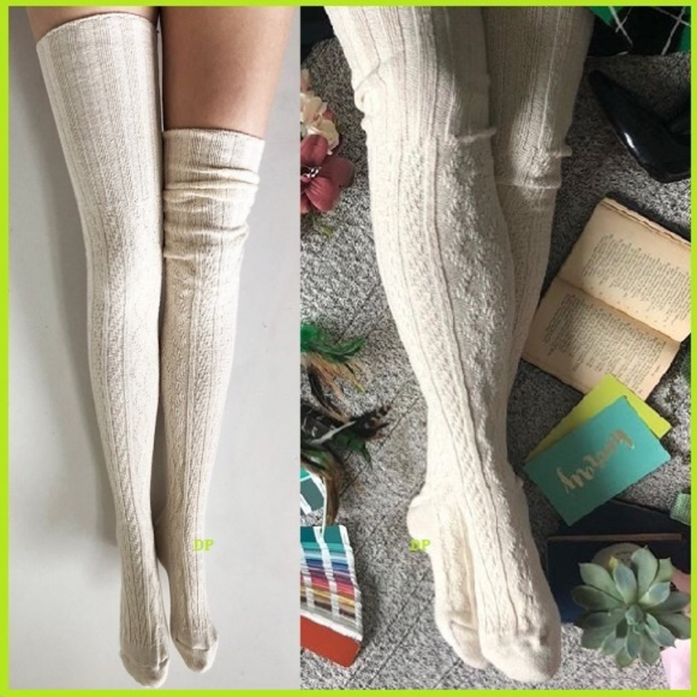 Peony and Moss Marled Cable Knit Thigh High Socks Over Knee OTK Anthropologie